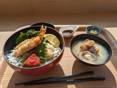 めかりPA　サービスエリア　食堂　レストラン　貝汁　関門海峡丼セット